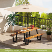 Outdoor Dining Table Set for 6 with 10 Feet Umbrella and Base