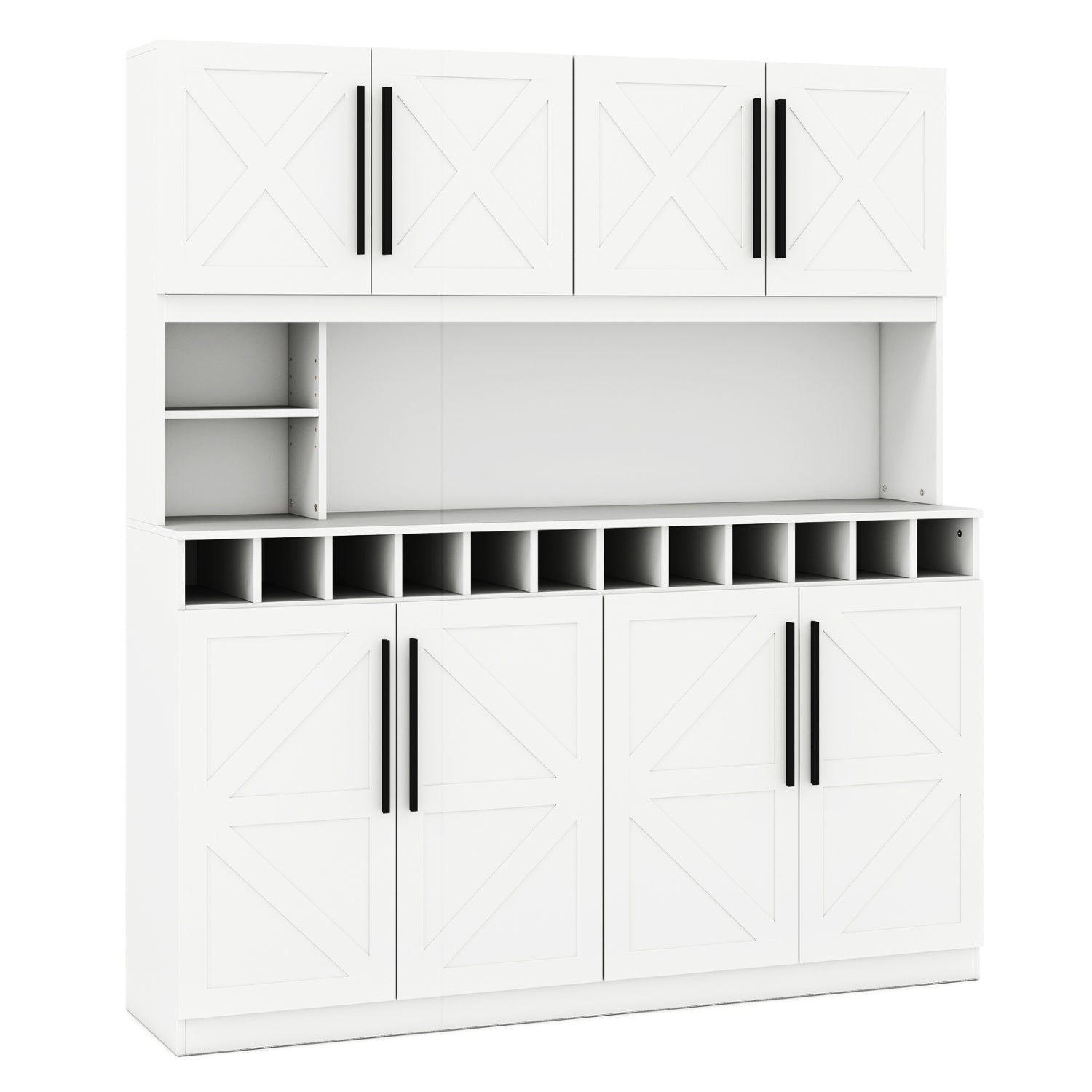 70 Inch Farmhouse Pantry Cabinet Kitchen Buffet Hutch with 4 Cabinets and 2 Open Shelves-White