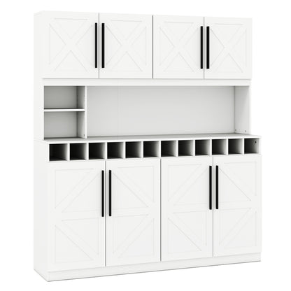70 Inch Farmhouse Pantry Cabinet Kitchen Buffet Hutch with 4 Cabinets and 2 Open Shelves-White