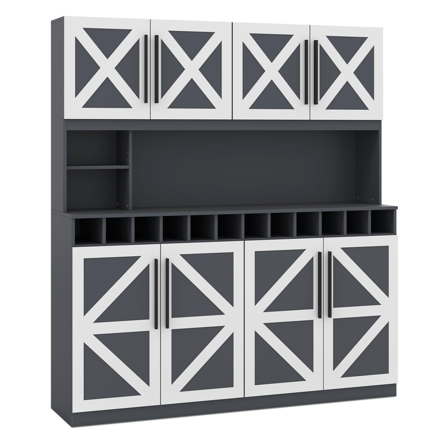 70 Inch Farmhouse Pantry Cabinet Kitchen Buffet Hutch with 4 Cabinets and 2 Open Shelves-Dark Gray