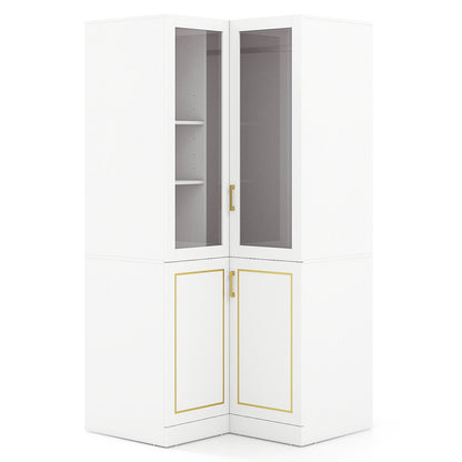 70 Inch L-Shaped Armoire Corner Wardrobe Closet with Hanging Rod-White