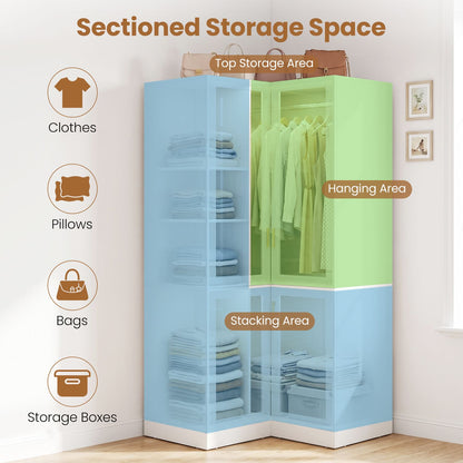 70 Inch L-Shaped Armoire Corner Wardrobe Closet with Hanging Rod-White