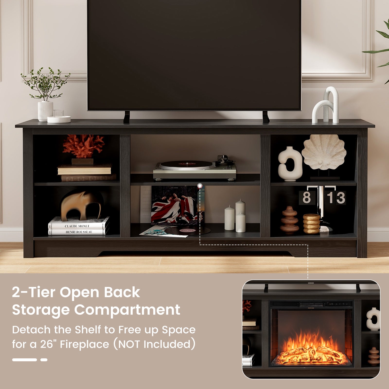 70 Inch TV Stand for up to 75 Inch Flat Screen TVs with Adjustable Shelves-Black