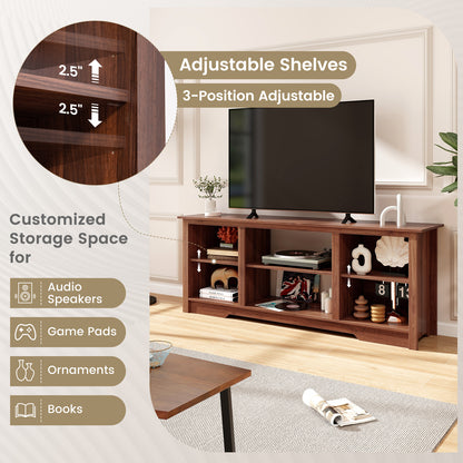 70 Inch TV Stand for up to 75 Inch Flat Screen TVs with Adjustable Shelves-Walnut