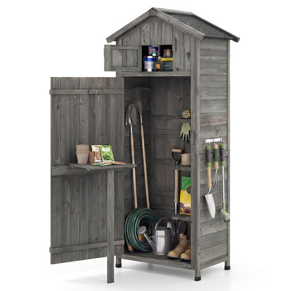 70 Inch Tall Garden Tool Storage Cabinet with Lockable Doors and Foldable Table-Grey