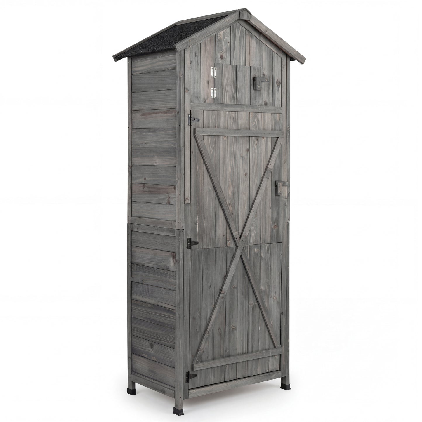 70 Inch Tall Garden Tool Storage Cabinet with Lockable Doors and Foldable Table-Grey