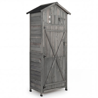 70 Inch Tall Garden Tool Storage Cabinet with Lockable Doors and Foldable Table-Grey