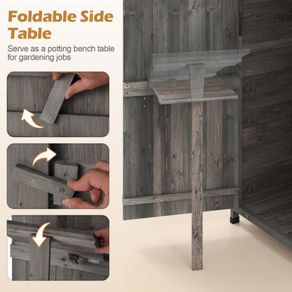 70 Inch Tall Garden Tool Storage Cabinet with Lockable Doors and Foldable Table-Grey