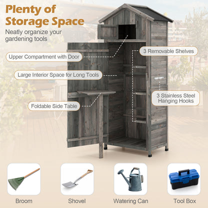 70 Inch Tall Garden Tool Storage Cabinet with Lockable Doors and Foldable Table-Grey