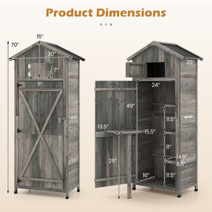 70 Inch Tall Garden Tool Storage Cabinet with Lockable Doors and Foldable Table-Grey