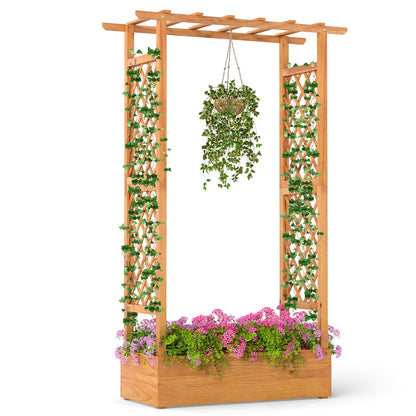70 Inch Wooden Raised Garden Bed with Lattice Trellis-Natural