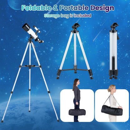 70 MM Aperture Refractor Telescope with Adjustable Tripod-Silver