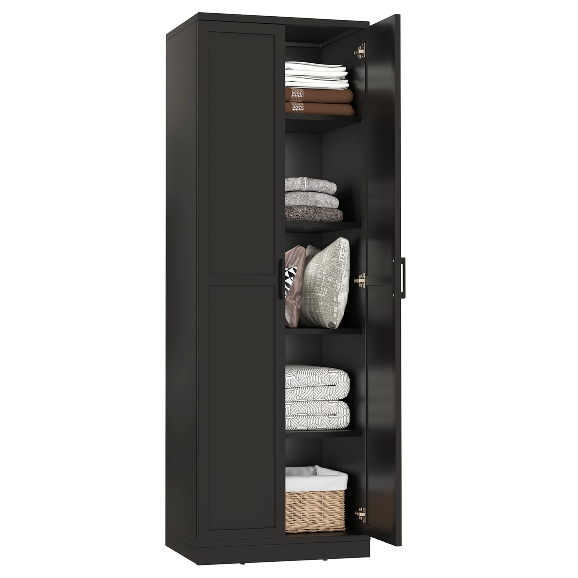 70 Inch Freestanding Storage Cabinet with 2 Doors and 5 Shelves-Black