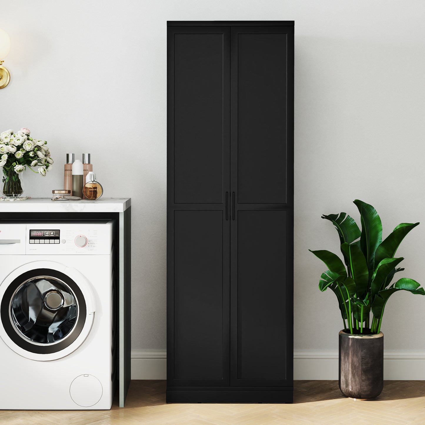 70 Inch Freestanding Storage Cabinet with 2 Doors and 5 Shelves-Black