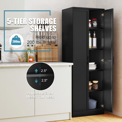 70 Inch Freestanding Storage Cabinet with 2 Doors and 5 Shelves-Black