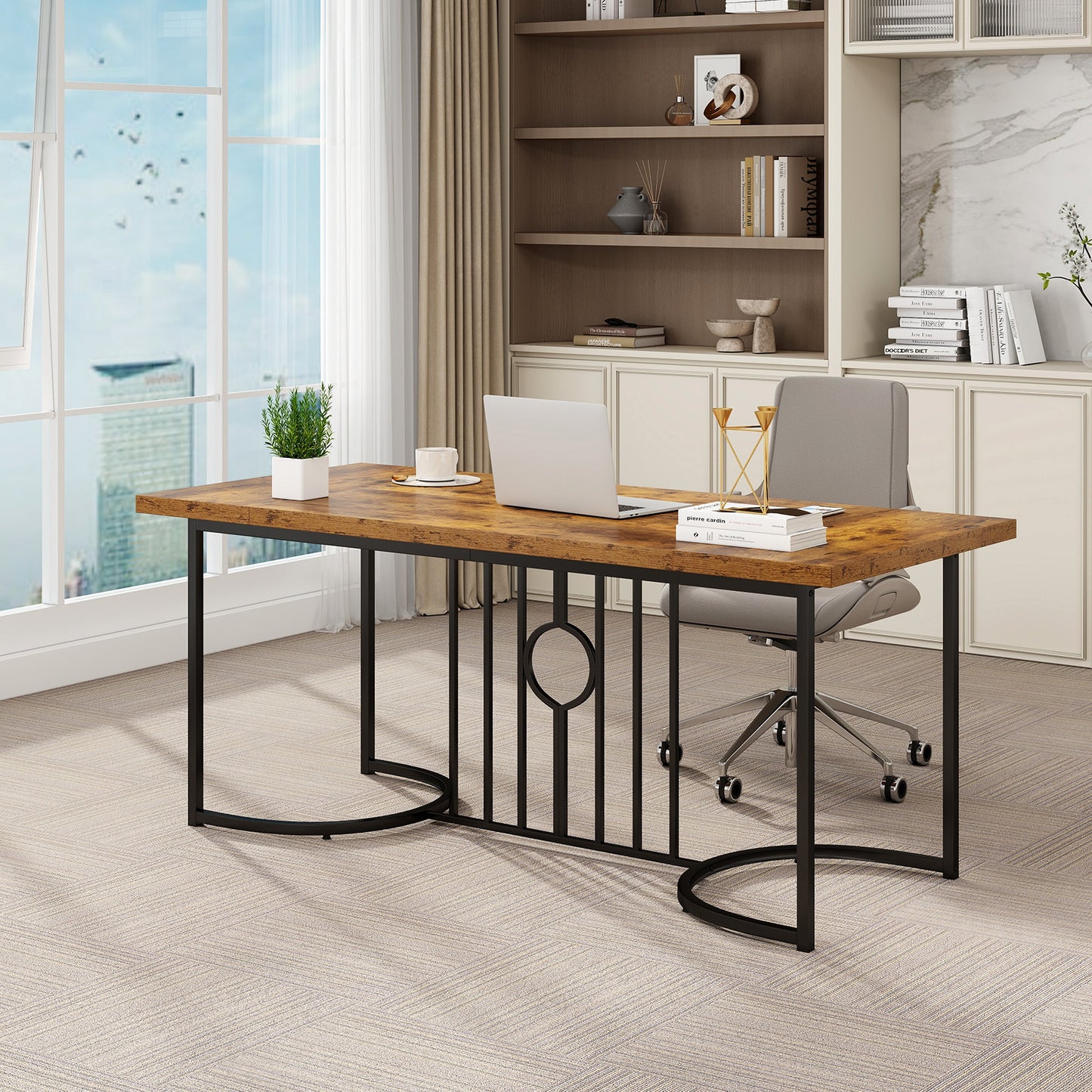 71 Inch Large Dining Table for 6-8 People Rectangular Wood Kitchen Table-Rustic Brown