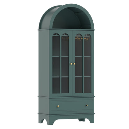 71.5" Arched Cabinet with Glass Doors and Wine Rack