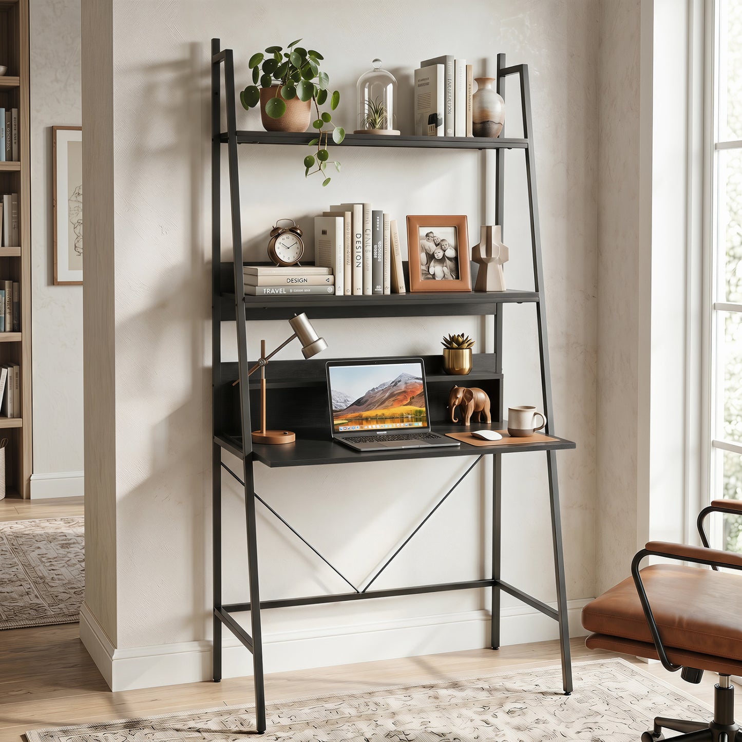 71" Freestanding Laptop Desk with Open Shelves