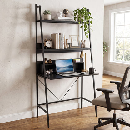 71" Freestanding Laptop Desk with Open Shelves
