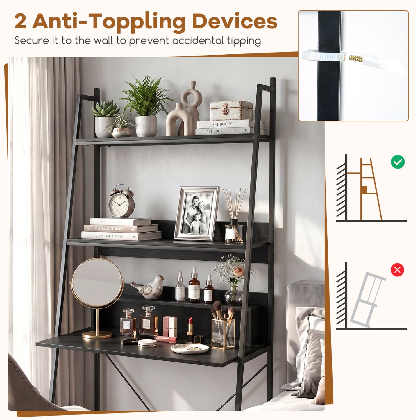 71" Freestanding Laptop Desk with Open Shelves