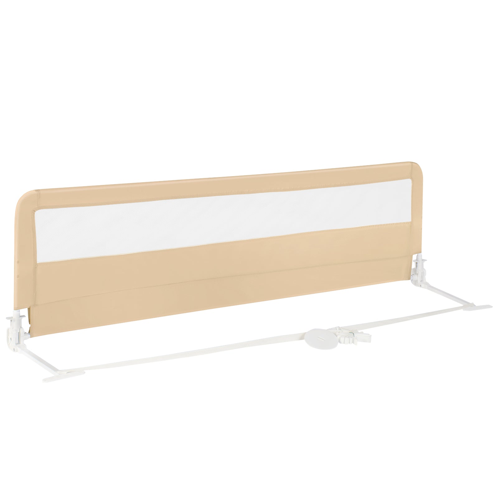 71 Inch Extra Long Swing Down Bed Guardrail with Safety Straps-Pink - Beige