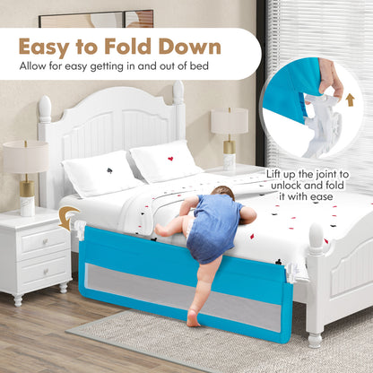 71 Inch Extra Long Swing Down Bed Guardrail with Safety Straps