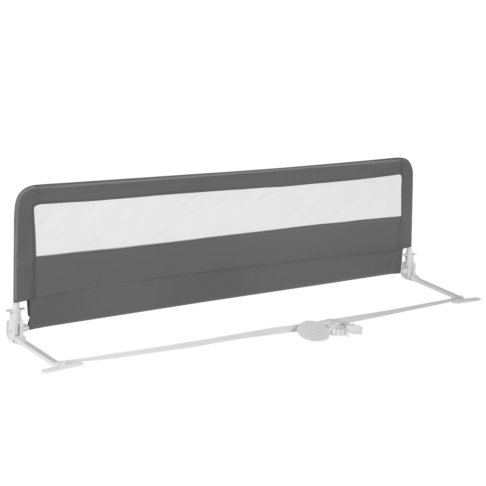 71 Inch Extra Long Swing Down Bed Guardrail with Safety Straps-Pink - Gray