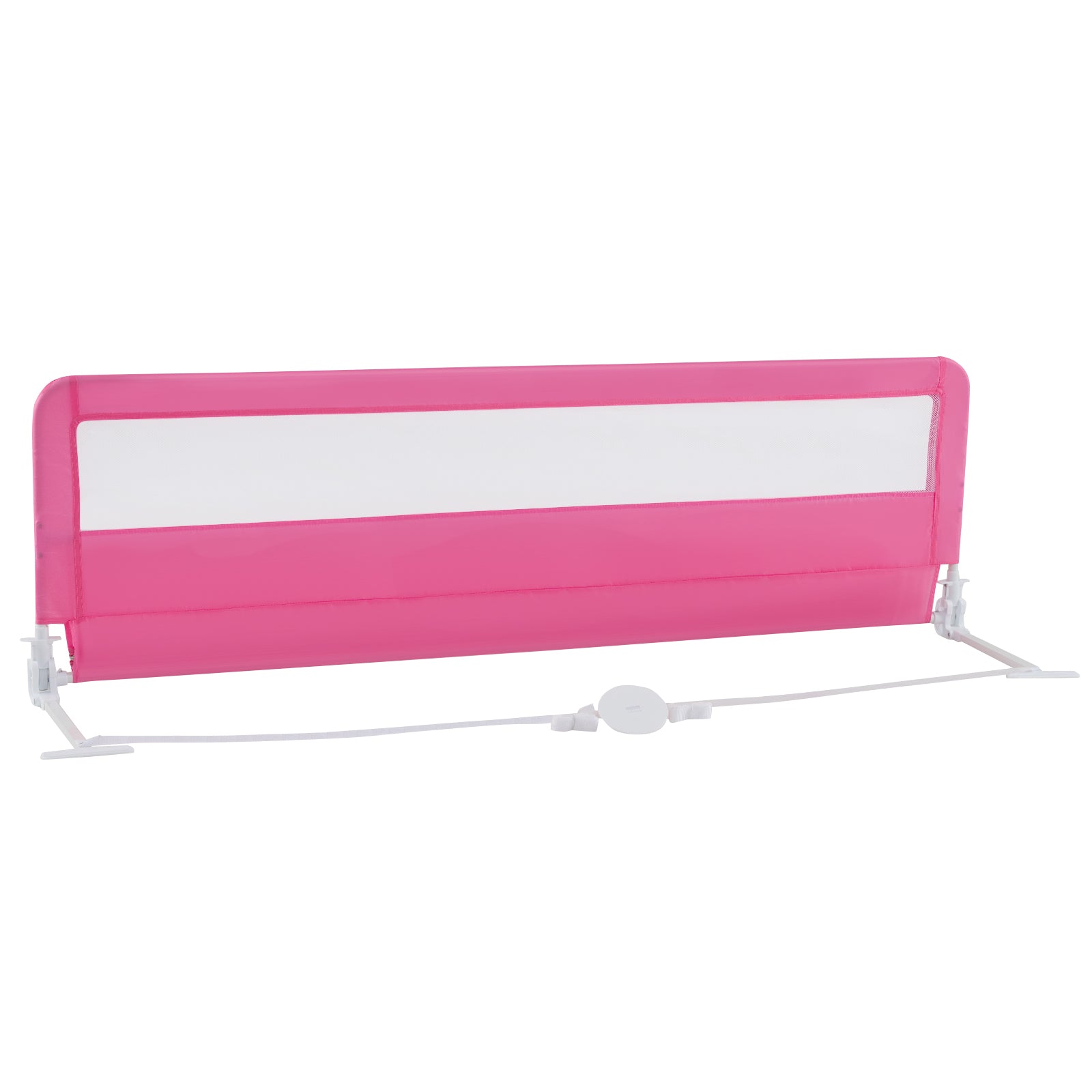 71 Inch Extra Long Swing Down Bed Guardrail with Safety Straps-Pink - Pink