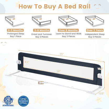 71-Inch Foldable Bed Rail Swing Down Baby Bed Guard Rail with Adjustable Safety Strap