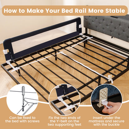 71-Inch Foldable Bed Rail Swing Down Baby Bed Guard Rail with Adjustable Safety Strap