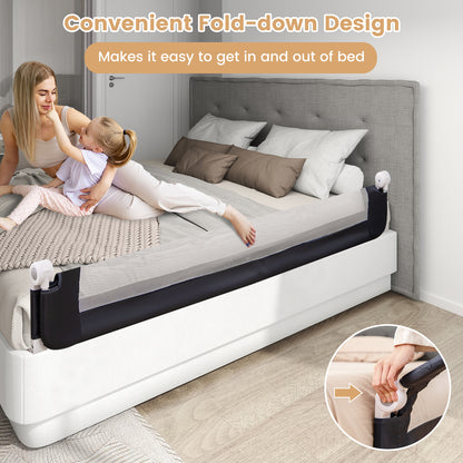 71-Inch Foldable Bed Rail Swing Down Baby Bed Guard Rail with Adjustable Safety Strap