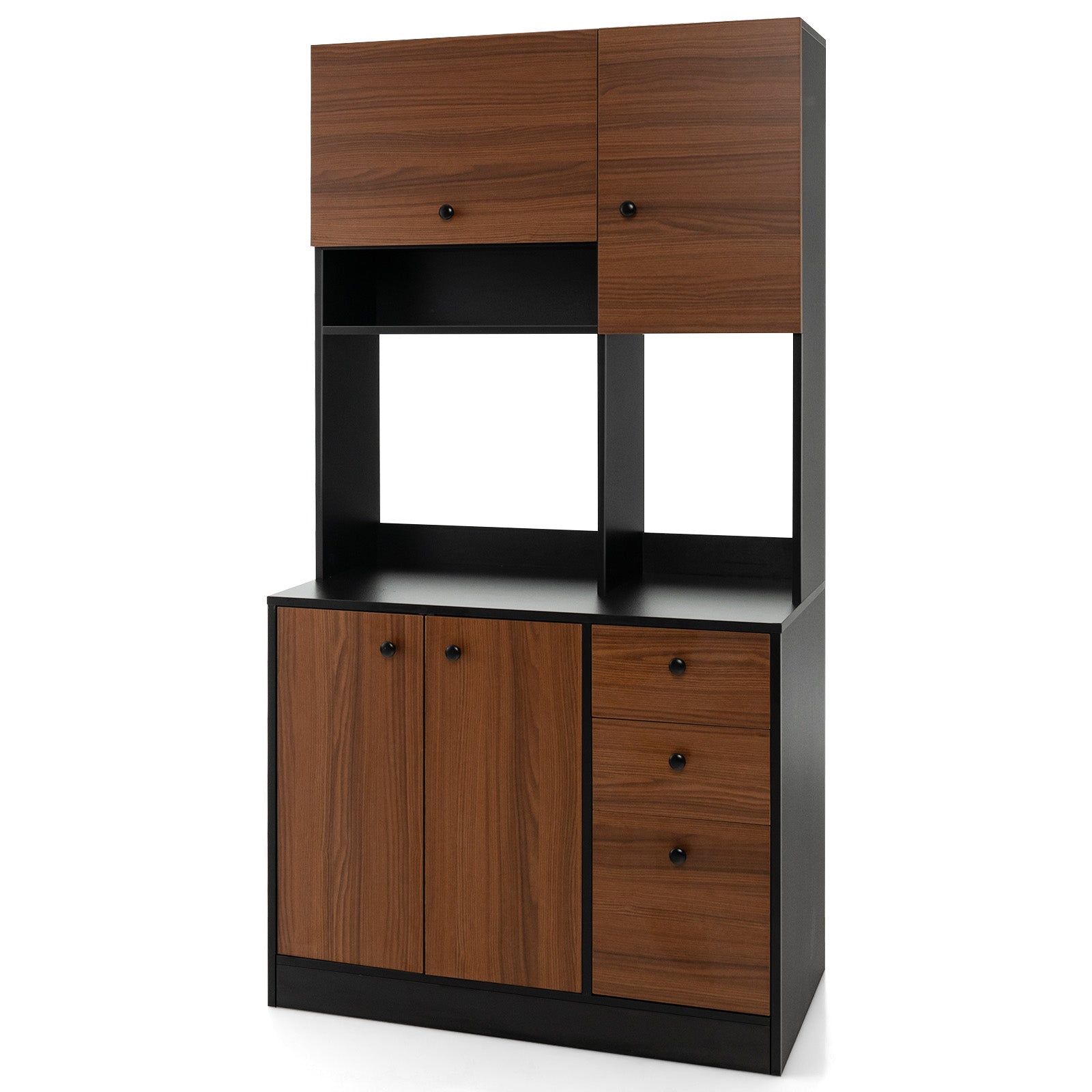 71 Inch Kitchen Pantry with 3 Storage Cabinet and 3 Deep Drawers-White - Black