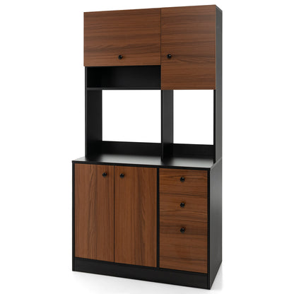 71 Inch Kitchen Pantry with 3 Storage Cabinet and 3 Deep Drawers-White - Black