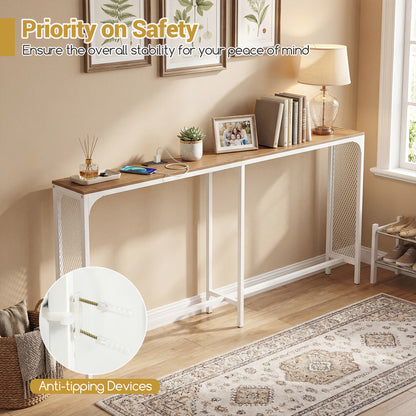 71 Inch Narrow Console Table with Power Outlet for Small Space-Natural