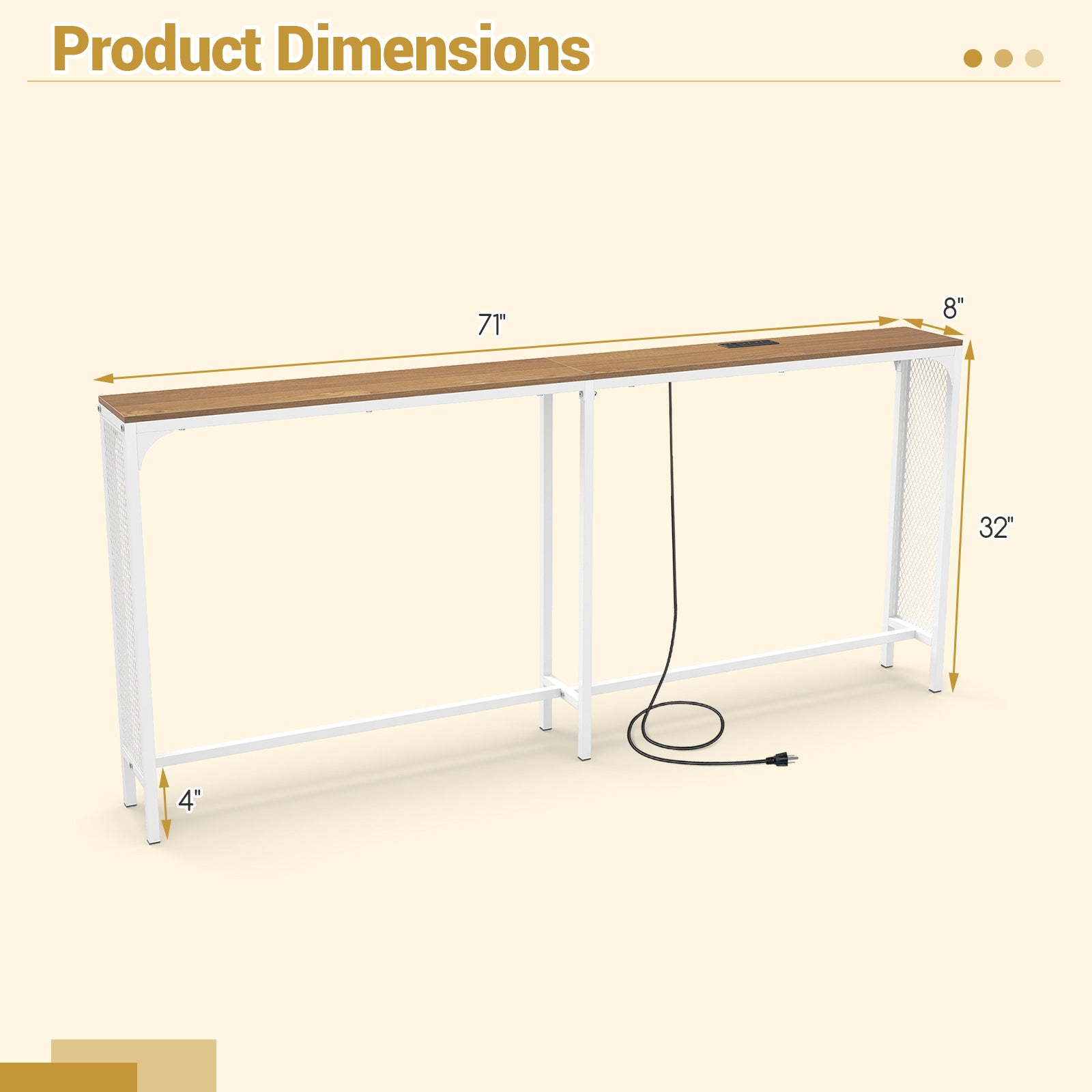 71 Inch Narrow Console Table with Power Outlet for Small Space-Natural