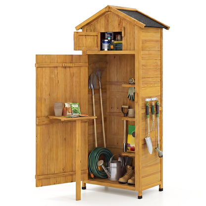 71 Inch Tall Garden Tool Storage Cabinet with Lockable Doors and Foldable Table-Natural
