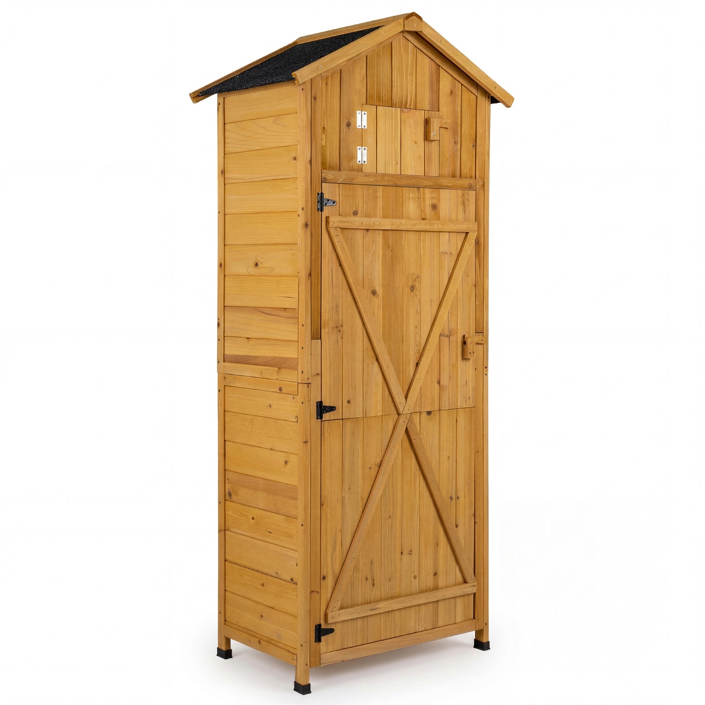 71 Inch Tall Garden Tool Storage Cabinet with Lockable Doors and Foldable Table-Natural