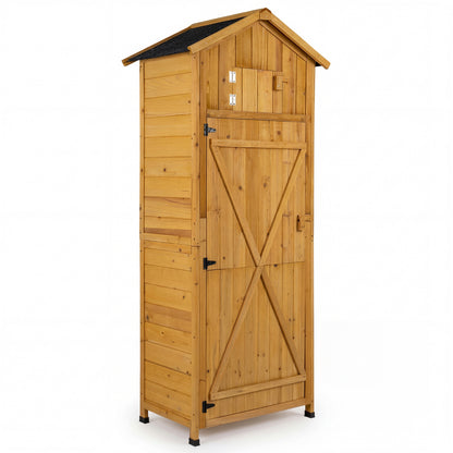 71 Inch Tall Garden Tool Storage Cabinet with Lockable Doors and Foldable Table-Natural