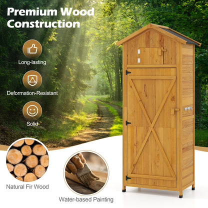 71 Inch Tall Garden Tool Storage Cabinet with Lockable Doors and Foldable Table-Natural