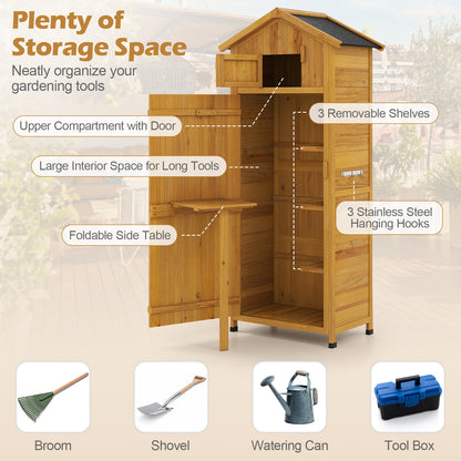 71 Inch Tall Garden Tool Storage Cabinet with Lockable Doors and Foldable Table-Natural