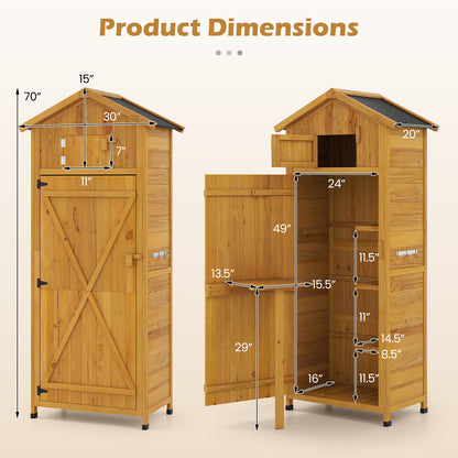 71 Inch Tall Garden Tool Storage Cabinet with Lockable Doors and Foldable Table-Natural