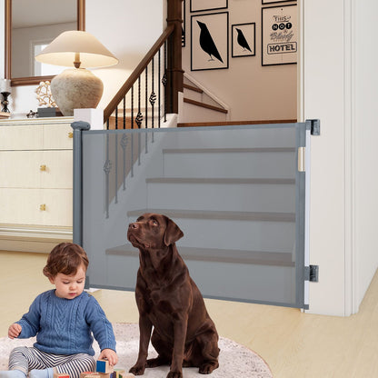 71" Retractable Baby and Dog Gate 33.5" Tall with Safety Lock and No Bottom Bar-Gray
