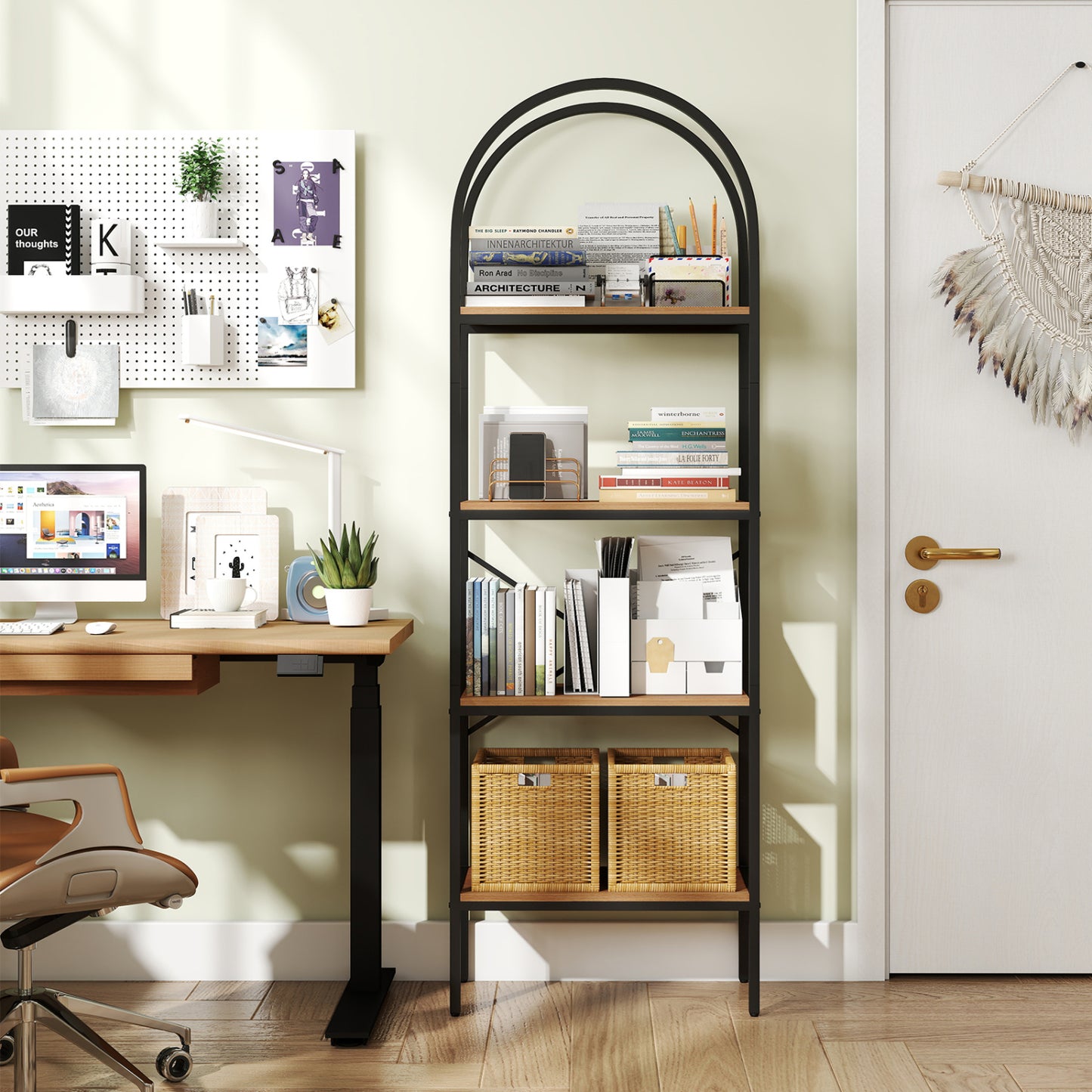 4-Tier Arched Bookcase with Metal Frame, 71" Tall