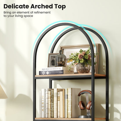 4-Tier Arched Bookcase with Metal Frame, 71" Tall