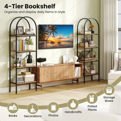 4-Tier Arched Bookcase with Metal Frame, 71" Tall