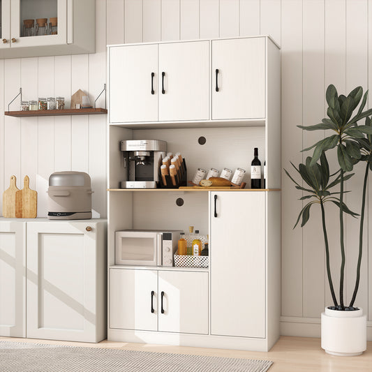 71" Tall Kitchen Pantry Cabinet with Charging Station Wooden Buffet Cupboard Sideboard-White