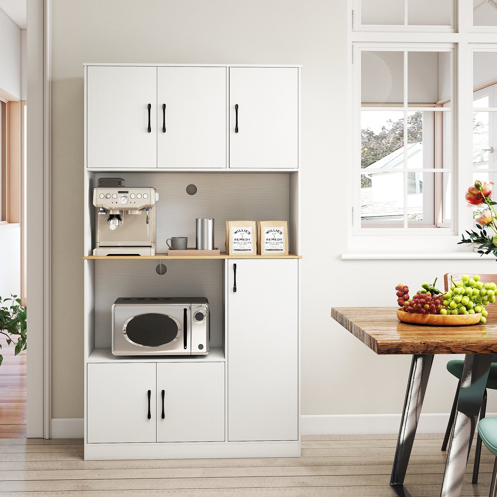 71" Tall Kitchen Pantry Cabinet with Charging Station Wooden Buffet Cupboard Sideboard-White
