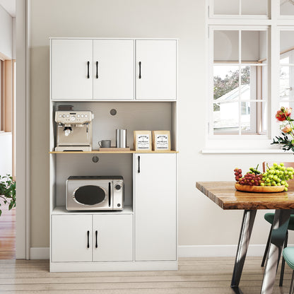 71" Tall Kitchen Pantry Cabinet with Charging Station Wooden Buffet Cupboard Sideboard-White