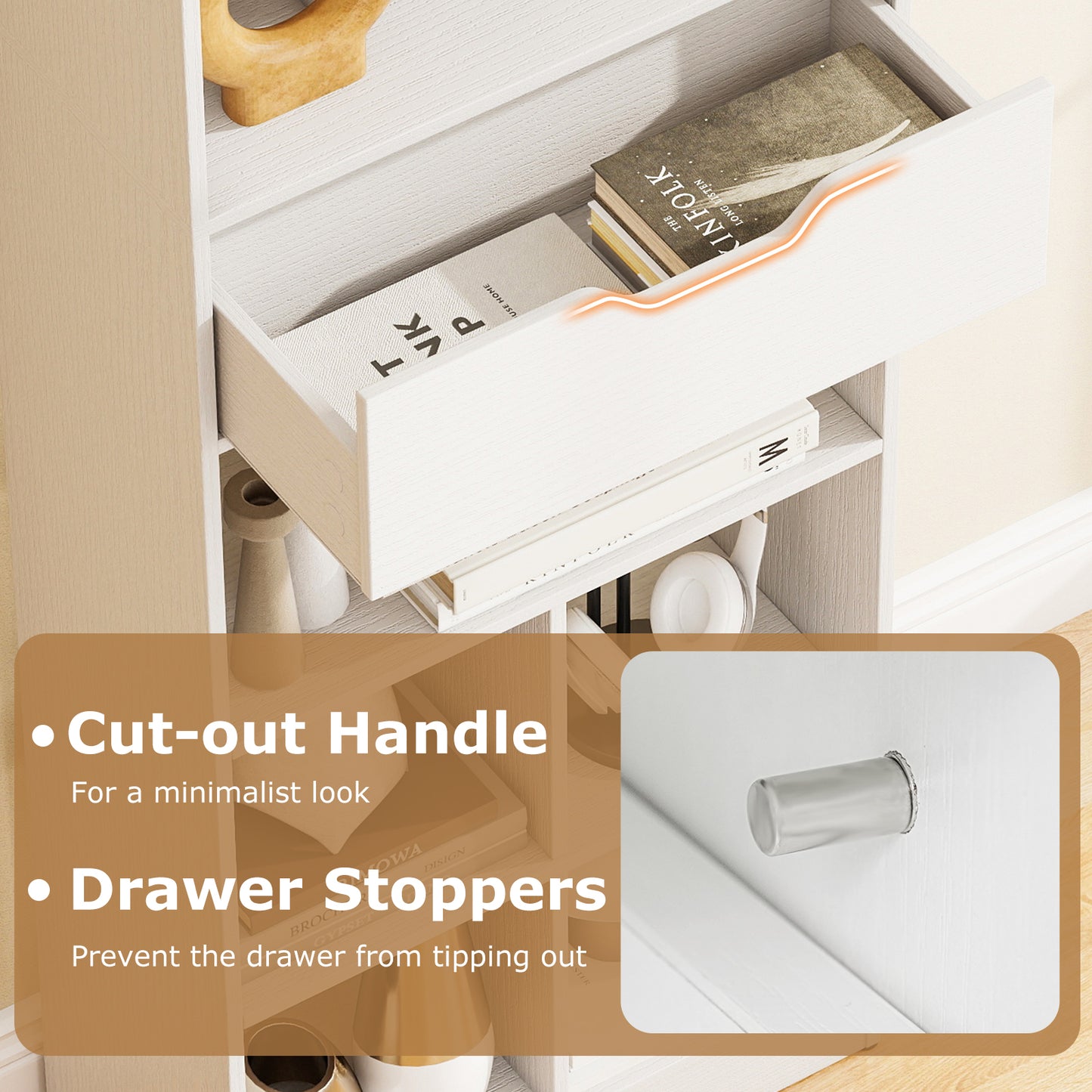 71inch Tall Freestanding Bookcase with Drawer 10-Cube Storage Organizer-White