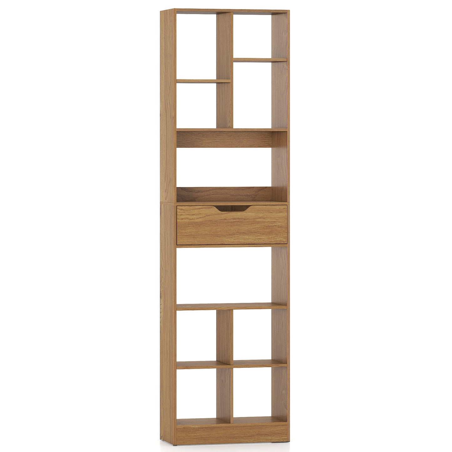 71inch Tall Freestanding Bookcase with Drawer 10-Cube Storage Organizer-Natural